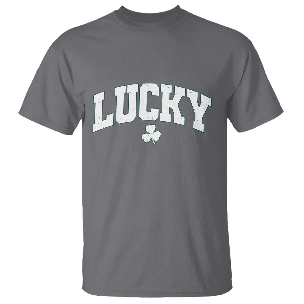 Retro Lucky T Shirt St Patricks Day Irish Shamrock Varsity TS10 Charcoal Print Your Wear