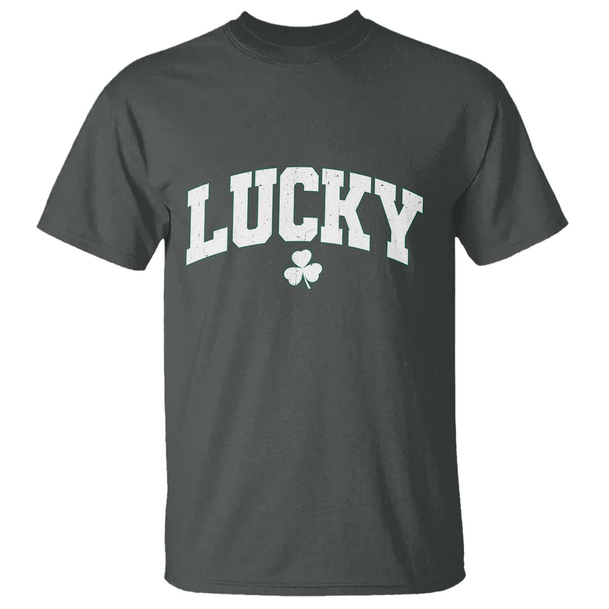 Retro Lucky T Shirt St Patricks Day Irish Shamrock Varsity TS10 Dark Heather Print Your Wear