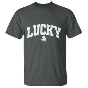 Retro Lucky T Shirt St Patricks Day Irish Shamrock Varsity TS10 Dark Heather Print Your Wear
