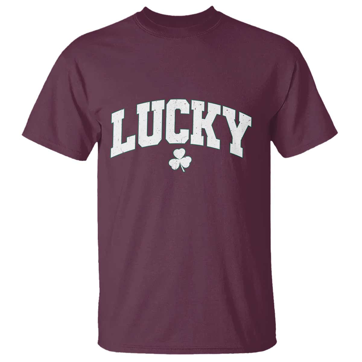 Retro Lucky T Shirt St Patricks Day Irish Shamrock Varsity TS10 Maroon Print Your Wear