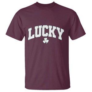 Retro Lucky T Shirt St Patricks Day Irish Shamrock Varsity TS10 Maroon Print Your Wear