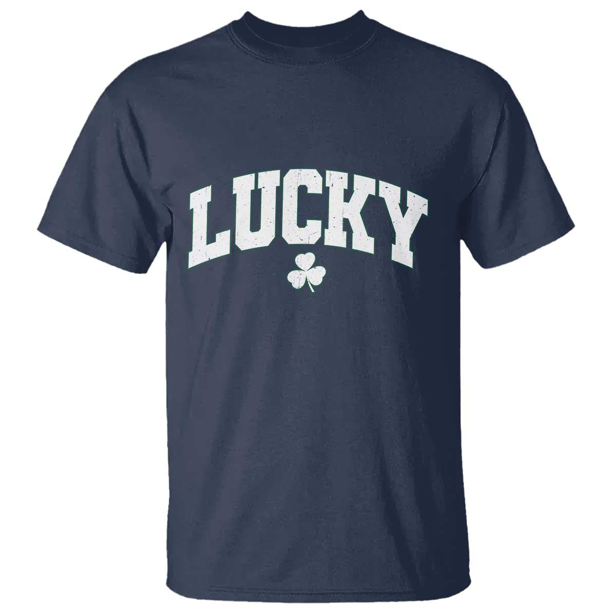 Retro Lucky T Shirt St Patricks Day Irish Shamrock Varsity TS10 Navy Print Your Wear