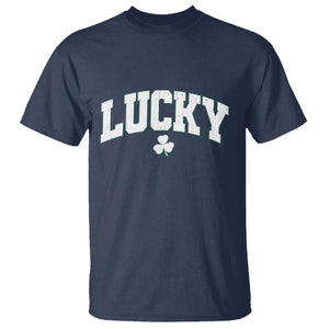 Retro Lucky T Shirt St Patricks Day Irish Shamrock Varsity TS10 Navy Print Your Wear