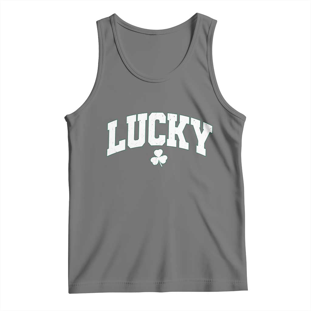 Retro Lucky Tank Top St Patricks Day Irish Shamrock Varsity TS10 Black Heather Print Your Wear