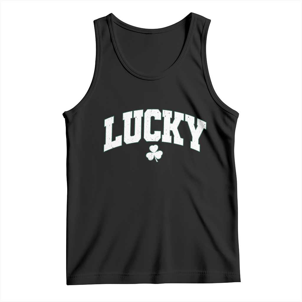 Retro Lucky Tank Top St Patricks Day Irish Shamrock Varsity TS10 Black Print Your Wear