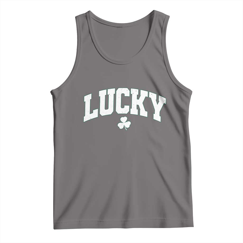 Retro Lucky Tank Top St Patricks Day Irish Shamrock Varsity TS10 Deep Heather Print Your Wear