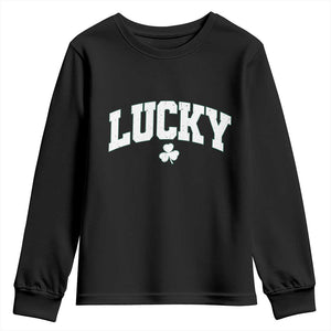 Retro Lucky Youth Sweatshirt St Patricks Day Irish Shamrock Varsity TS10 Black Print Your Wear
