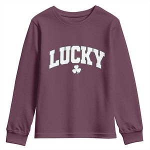 Retro Lucky Youth Sweatshirt St Patricks Day Irish Shamrock Varsity TS10 Maroon Print Your Wear