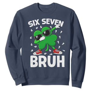 Funny Irish St Patricks Day Shamrock 67 Meme Sweatshirt Six Seven Bruh Gen Alpha Slang TS10 Navy Print Your Wear