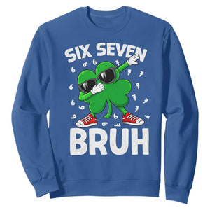 Funny Irish St Patricks Day Shamrock 67 Meme Sweatshirt Six Seven Bruh Gen Alpha Slang TS10 Royal Blue Print Your Wear