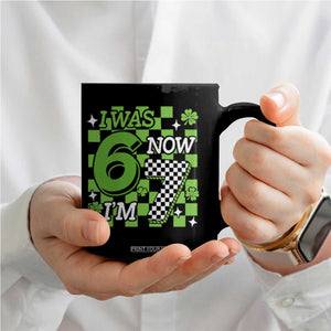 I Was 6 Now I'm 7 Coffee Mug Funny 7th 67 Birthday Meme Lucky Shamrock Checkered TS10 Print Your Wear
