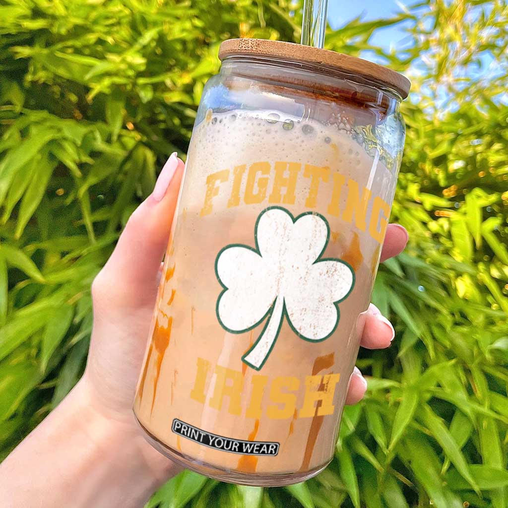 Vintage Fighting Irish Glass Can Retro History Gold Shamrock TS10 Black Print Your Wear