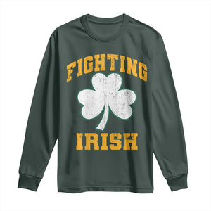 Vintage Fighting Irish Long Sleeve Shirt Retro History Gold Shamrock TS10 Dark Forest Green Print Your Wear