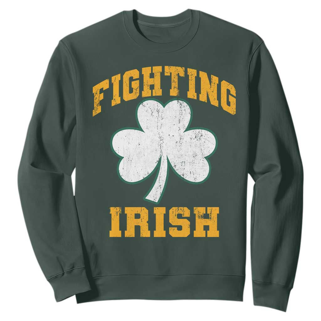 Vintage Fighting Irish Sweatshirt Retro History Gold Shamrock TS10 Dark Forest Green Print Your Wear