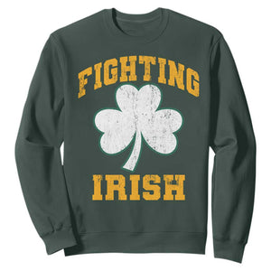 Vintage Fighting Irish Sweatshirt Retro History Gold Shamrock TS10 Dark Forest Green Print Your Wear