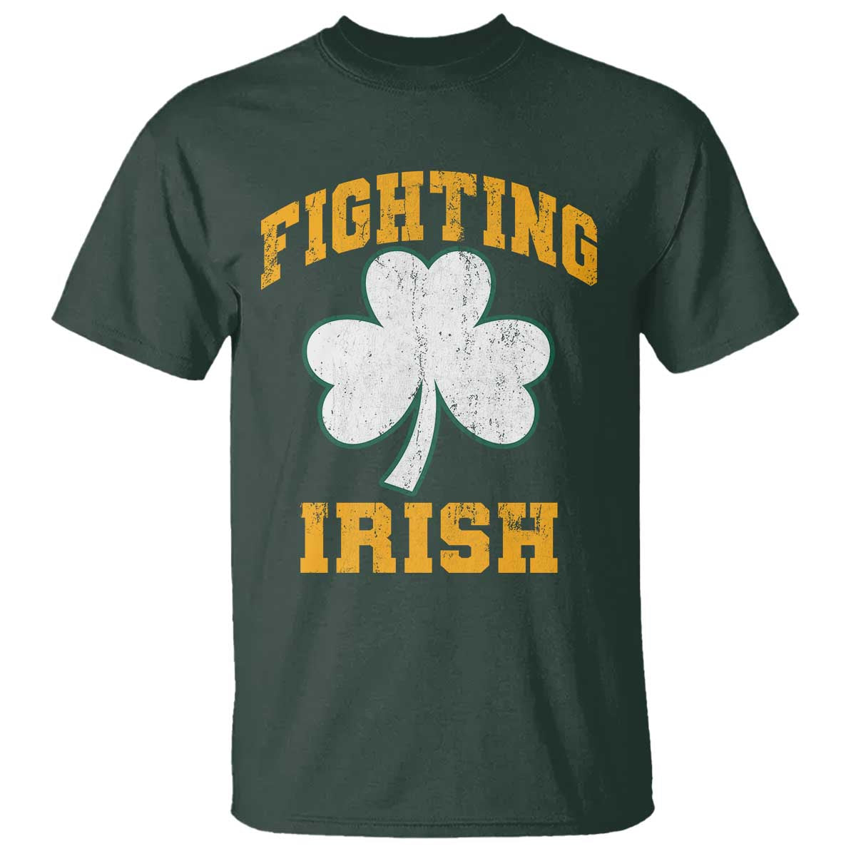 Vintage Fighting Irish T Shirt Retro History Gold Shamrock TS10 Dark Forest Green Print Your Wear