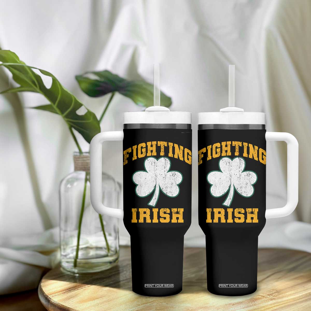 Vintage Fighting Irish Tumbler With Handle Retro History Gold Shamrock TS10 Print Your Wear