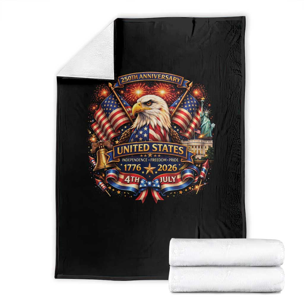 250 Years Of Freedom America Throw Blanket USA Independence 250th Anniversary 1776 2026 Patriotic Eagle Flag TS10 Black Print Your Wear