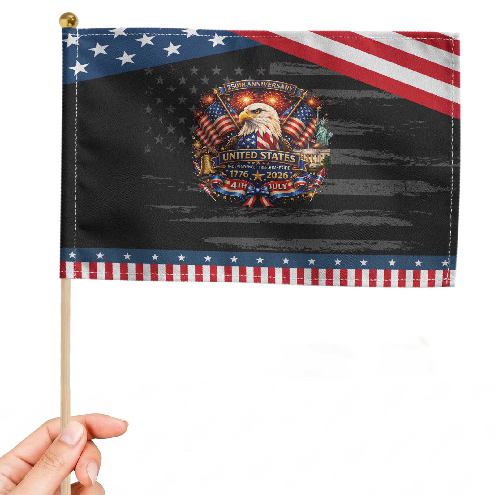 250 Years Of Freedom America Patriotic Handheld Flag USA Independence 250th Anniversary 1776 2026 Eagle Flag TS10 Distressed 8.2