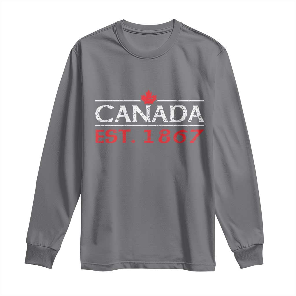 Canadian Maple Leaf Long Sleeve Shirt Canada Flag Vintage Retro Sport TS10 Charcoal Print Your Wear