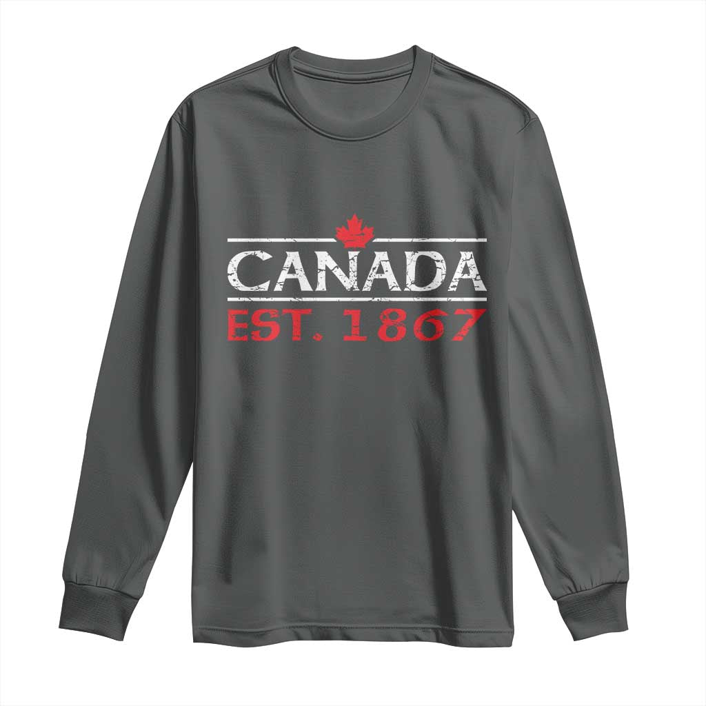 Canadian Maple Leaf Long Sleeve Shirt Canada Flag Vintage Retro Sport TS10 Dark Heather Print Your Wear