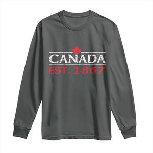 Canadian Maple Leaf Long Sleeve Shirt Canada Flag Vintage Retro Sport TS10 Dark Heather Print Your Wear
