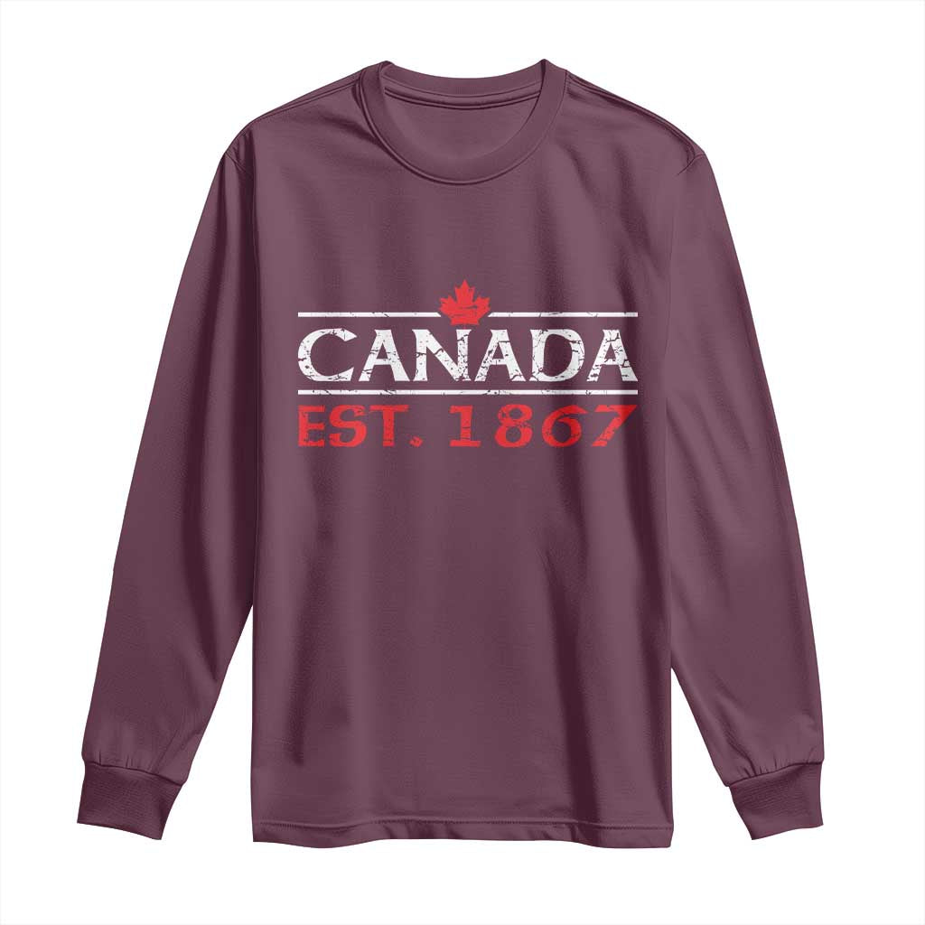 Canadian Maple Leaf Long Sleeve Shirt Canada Flag Vintage Retro Sport TS10 Maroon Print Your Wear