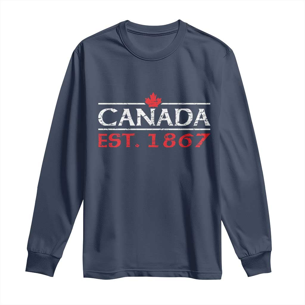 Canadian Maple Leaf Long Sleeve Shirt Canada Flag Vintage Retro Sport TS10 Navy Print Your Wear