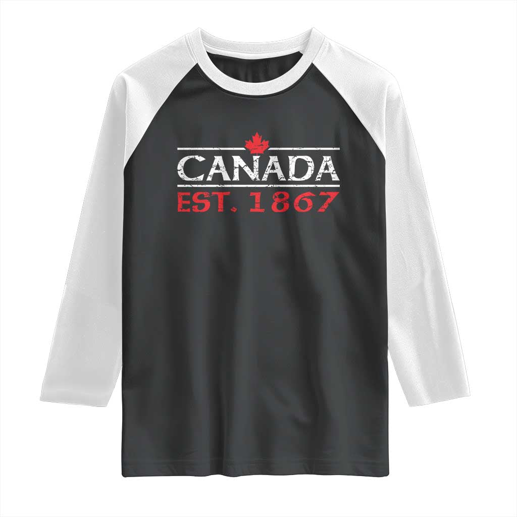 Canadian Maple Leaf Raglan Shirt Canada Flag Vintage Retro Sport TS10 Black White Print Your Wear