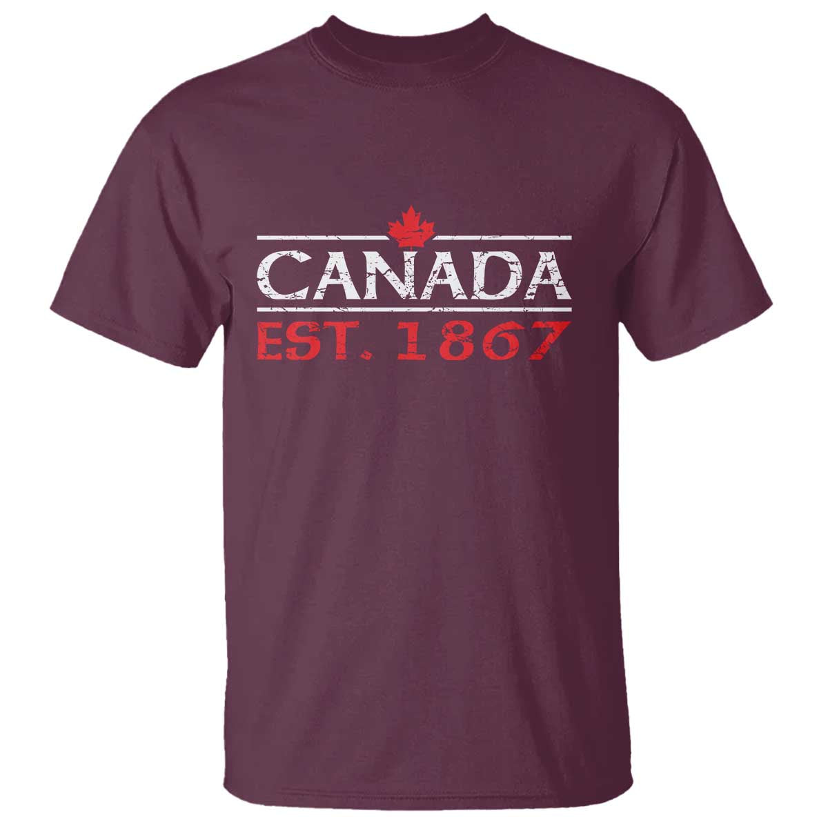 Canadian Maple Leaf T Shirt Canada Flag Vintage Retro Sport TS10 Maroon Print Your Wear