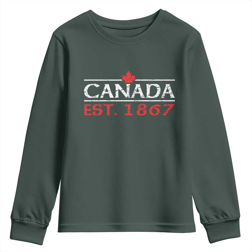 Canadian Maple Leaf Youth Sweatshirt Canada Flag Vintage Retro Sport TS10 Dark Forest Green Print Your Wear