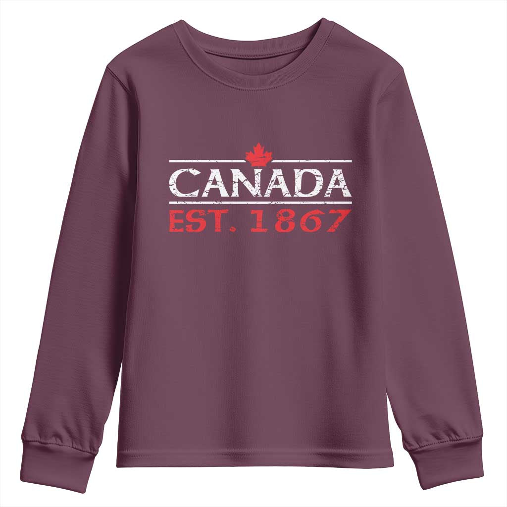 Canadian Maple Leaf Youth Sweatshirt Canada Flag Vintage Retro Sport TS10 Maroon Print Your Wear