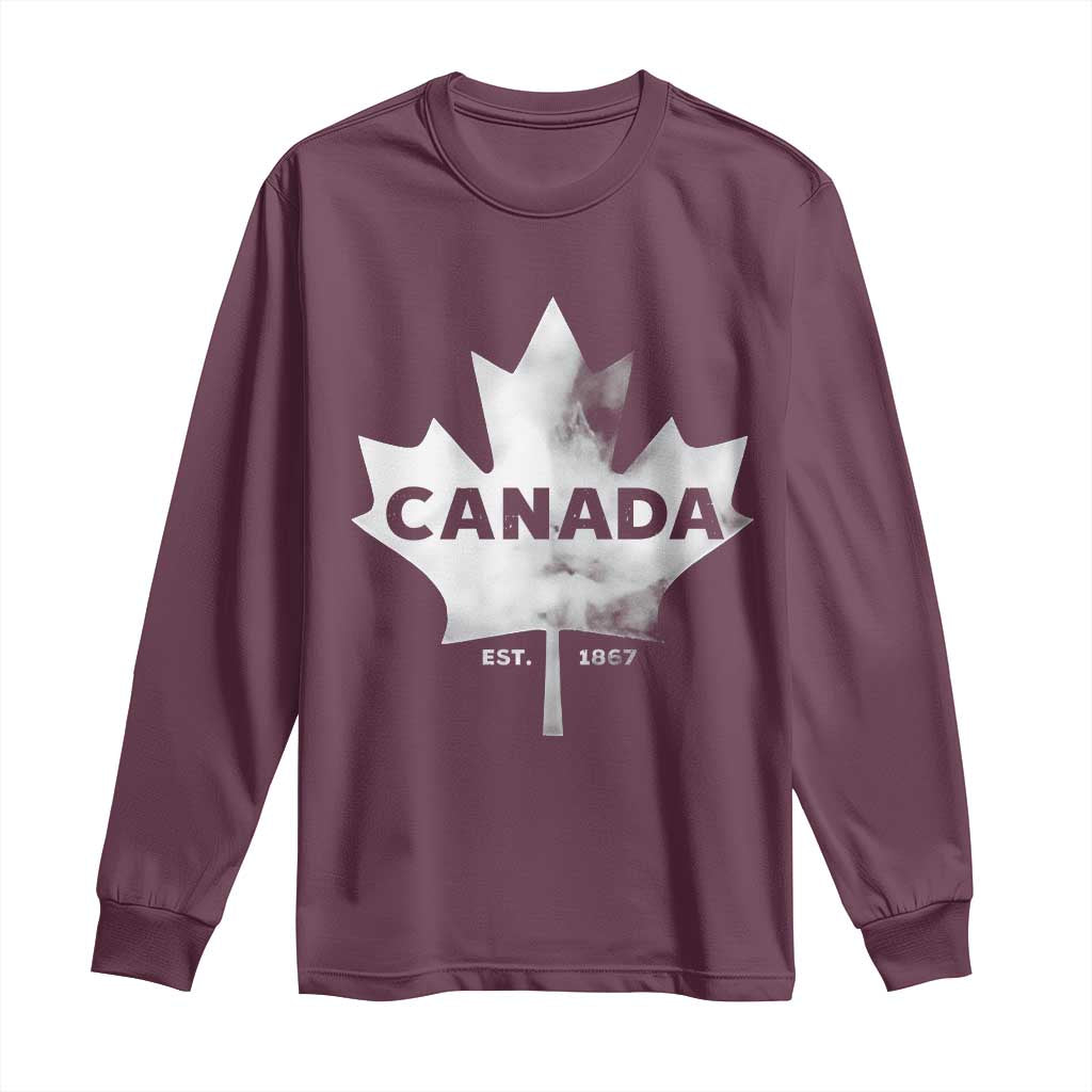 Canada Flag Long Sleeve Shirt Canadian Maple Leaf Vintage Retro Sport TS10 Maroon Print Your Wear