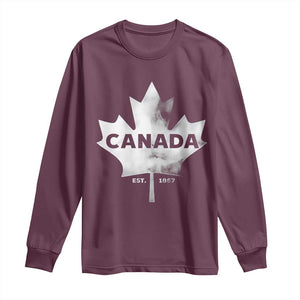 Canada Flag Long Sleeve Shirt Canadian Maple Leaf Vintage Retro Sport TS10 Maroon Print Your Wear