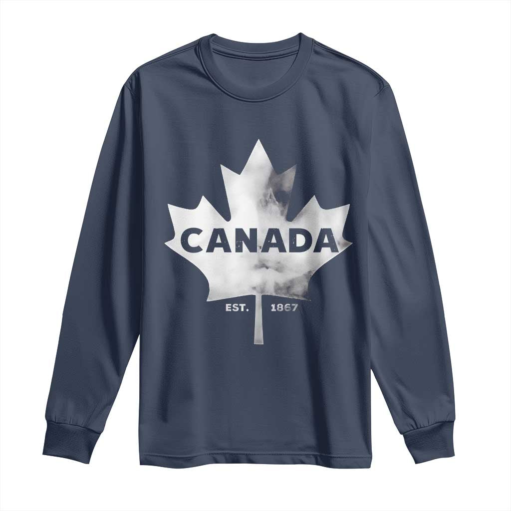 Canada Flag Long Sleeve Shirt Canadian Maple Leaf Vintage Retro Sport TS10 Navy Print Your Wear