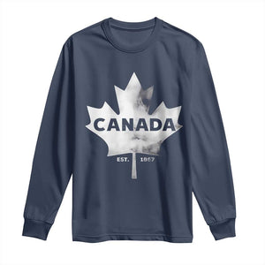 Canada Flag Long Sleeve Shirt Canadian Maple Leaf Vintage Retro Sport TS10 Navy Print Your Wear