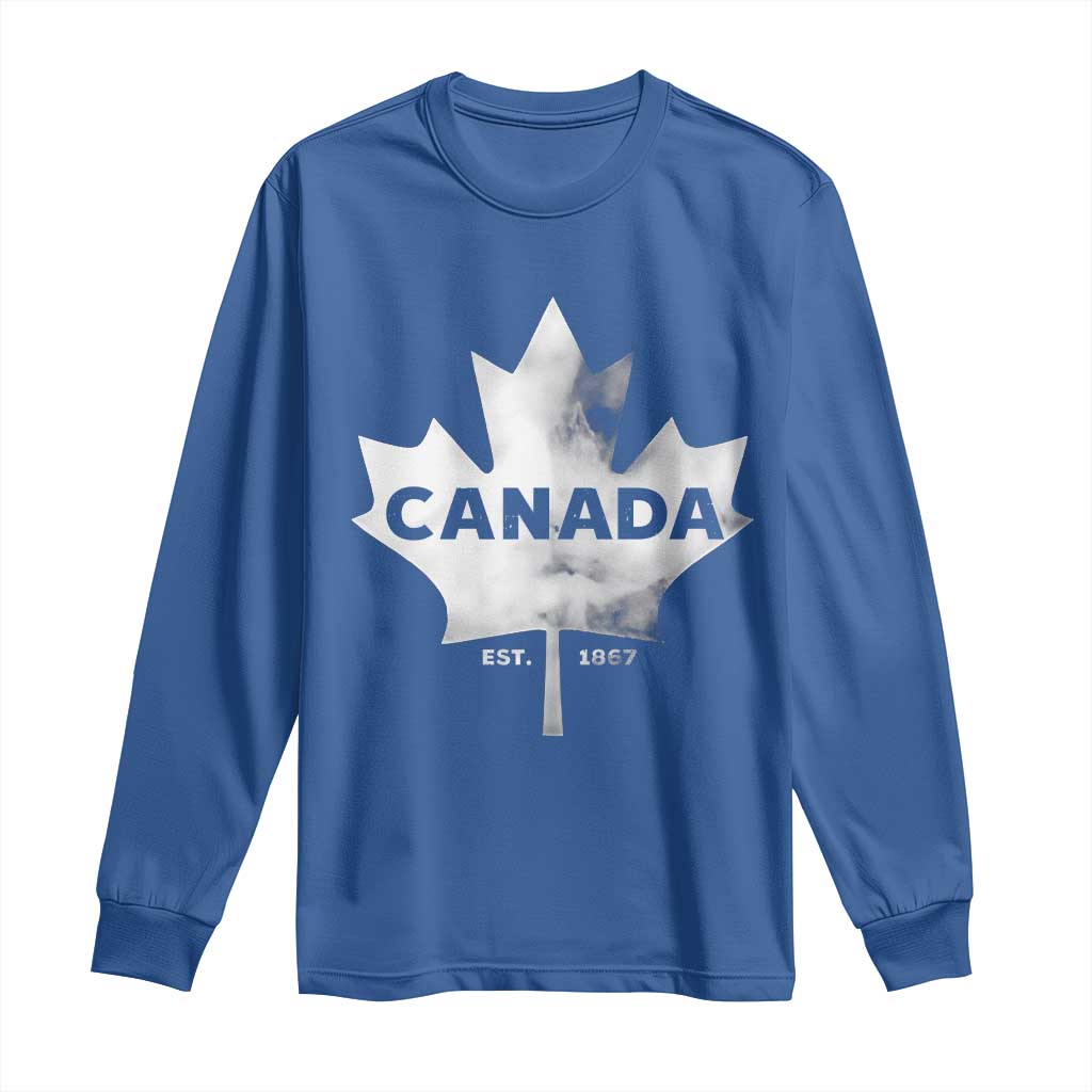 Canada Flag Long Sleeve Shirt Canadian Maple Leaf Vintage Retro Sport TS10 Royal Blue Print Your Wear