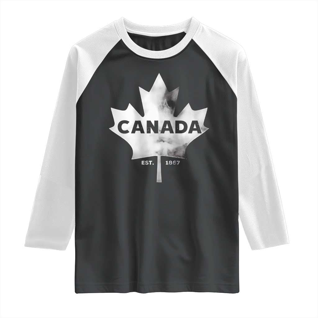 Canada Flag Raglan Shirt Canadian Maple Leaf Vintage Retro Sport TS10 Black White Print Your Wear