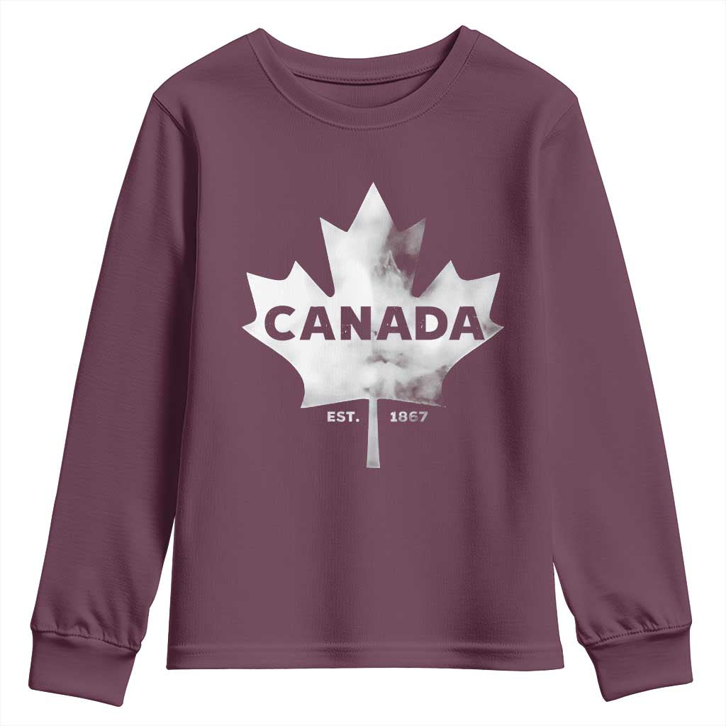 Canada Flag Youth Sweatshirt Canadian Maple Leaf Vintage Retro Sport TS10 Maroon Print Your Wear