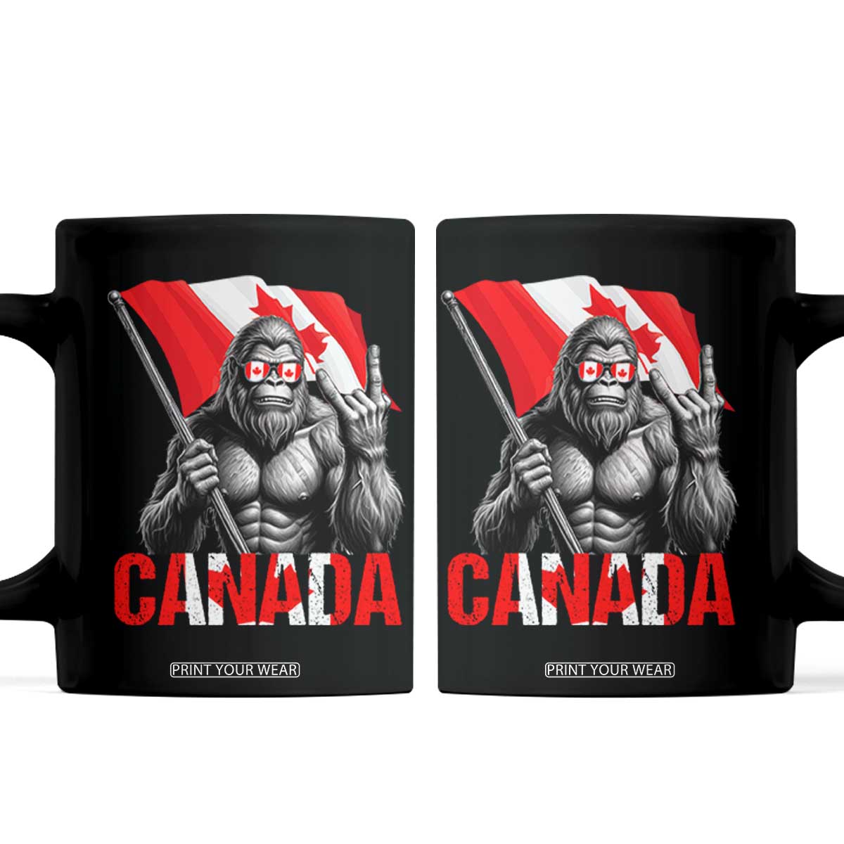 Bigfoot Canada Flag Coffee Mug Canadian Maple Leaf Patriotic Sasquatch TS10 Black Print Your Wear