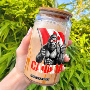 Bigfoot Canada Flag Glass Can Canadian Maple Leaf Patriotic Sasquatch TS10 Black Print Your Wear