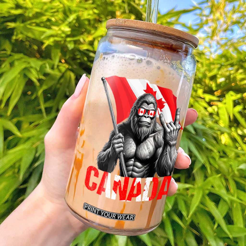Bigfoot Canada Flag Glass Can Canadian Maple Leaf Patriotic Sasquatch TS10 Black Print Your Wear