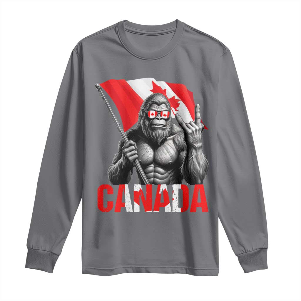 Bigfoot Canada Flag Long Sleeve Shirt Canadian Maple Leaf Patriotic Sasquatch TS10 Charcoal Print Your Wear