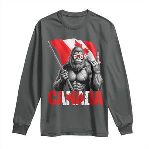 Bigfoot Canada Flag Long Sleeve Shirt Canadian Maple Leaf Patriotic Sasquatch TS10 Dark Heather Print Your Wear