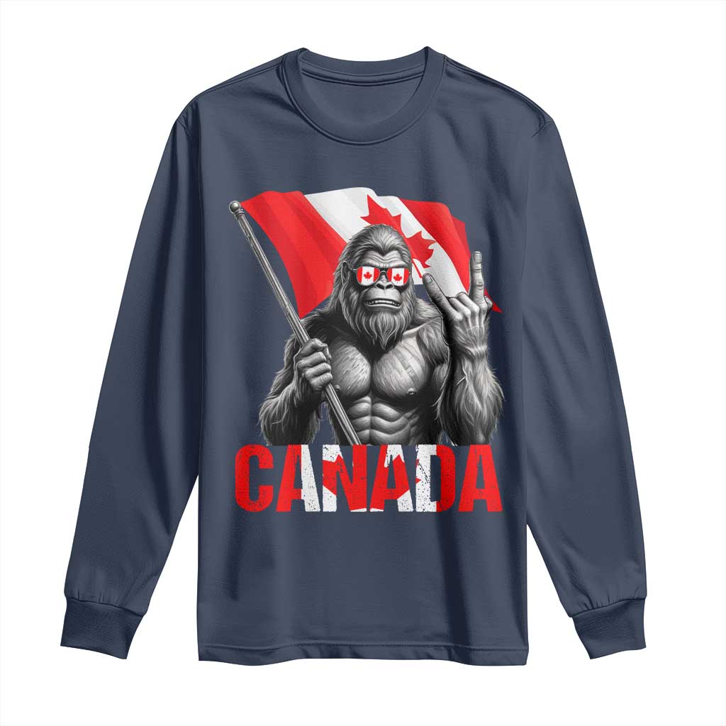 Bigfoot Canada Flag Long Sleeve Shirt Canadian Maple Leaf Patriotic Sasquatch TS10 Navy Print Your Wear