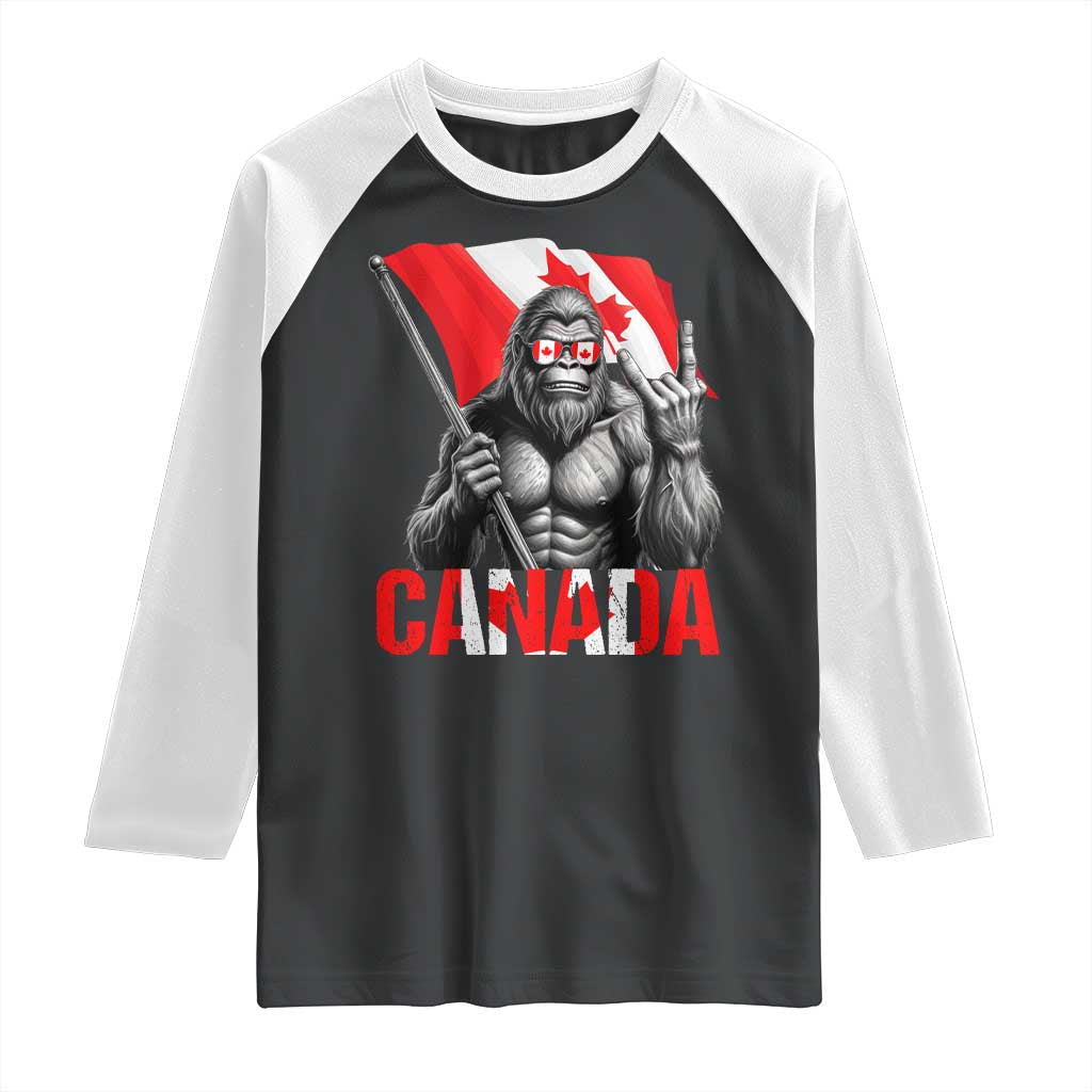 Bigfoot Canada Flag Raglan Shirt Canadian Maple Leaf Patriotic Sasquatch TS10 Black White Print Your Wear