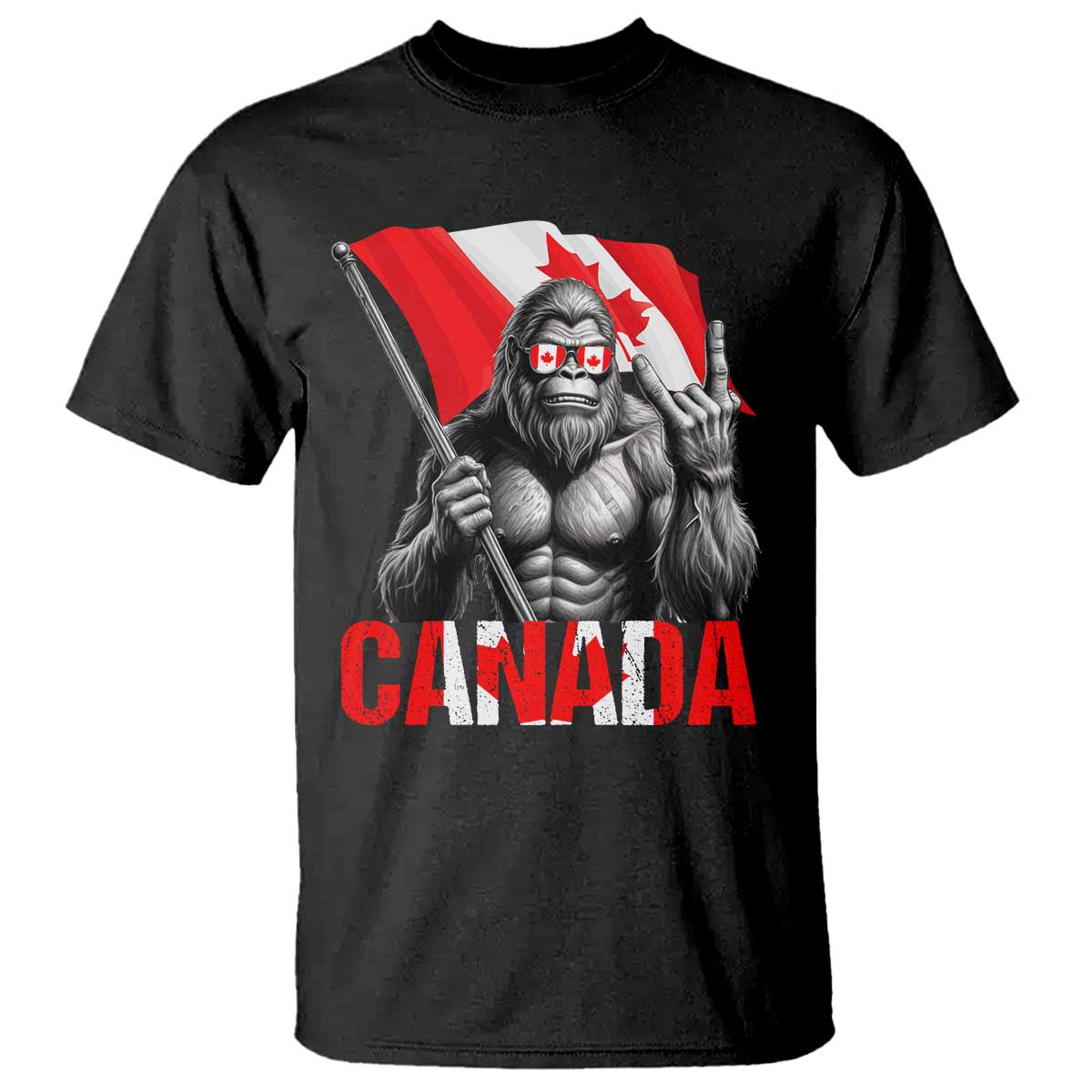 Bigfoot Canada Flag T Shirt Canadian Maple Leaf Patriotic Sasquatch TS10 Black Print Your Wear