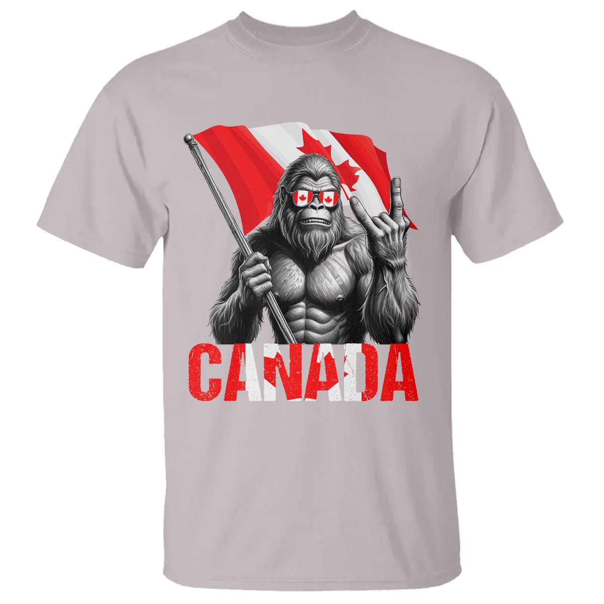 Bigfoot Canada Flag T Shirt Canadian Maple Leaf Patriotic Sasquatch TS10 Ice Gray Print Your Wear