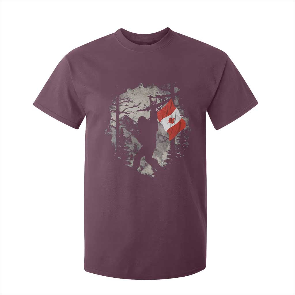 Bigfoot Canada Flag T Shirt For Kid Retro Sasquatch Forest Rock On TS10 Maroon Print Your Wear