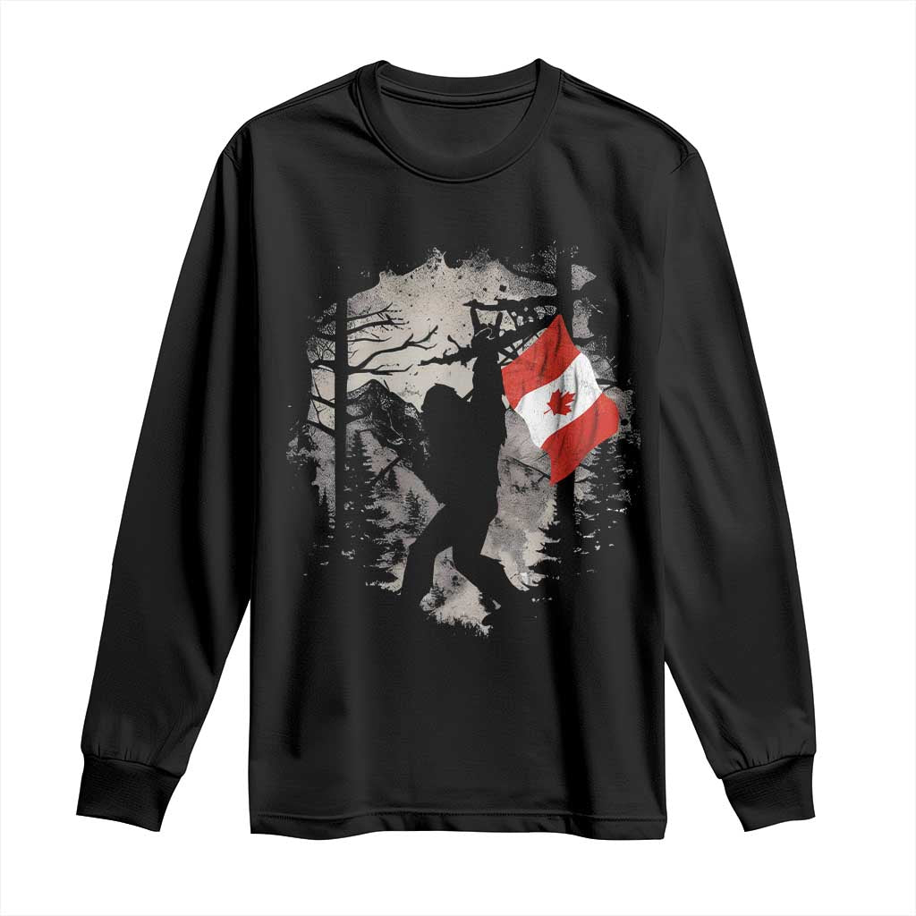 Bigfoot Canada Flag Long Sleeve Shirt Retro Sasquatch Forest Rock On TS10 Black Print Your Wear
